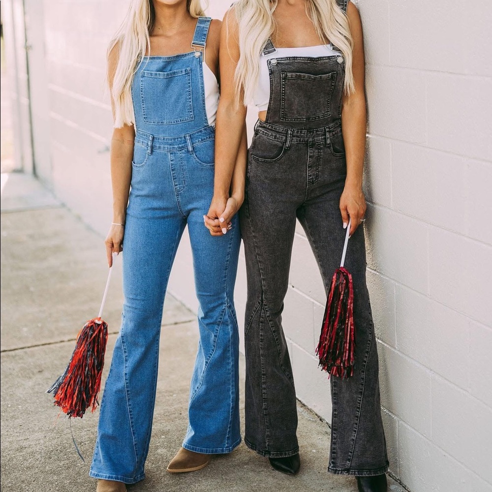 These Three Boutique Black Bell Bottom Overalls